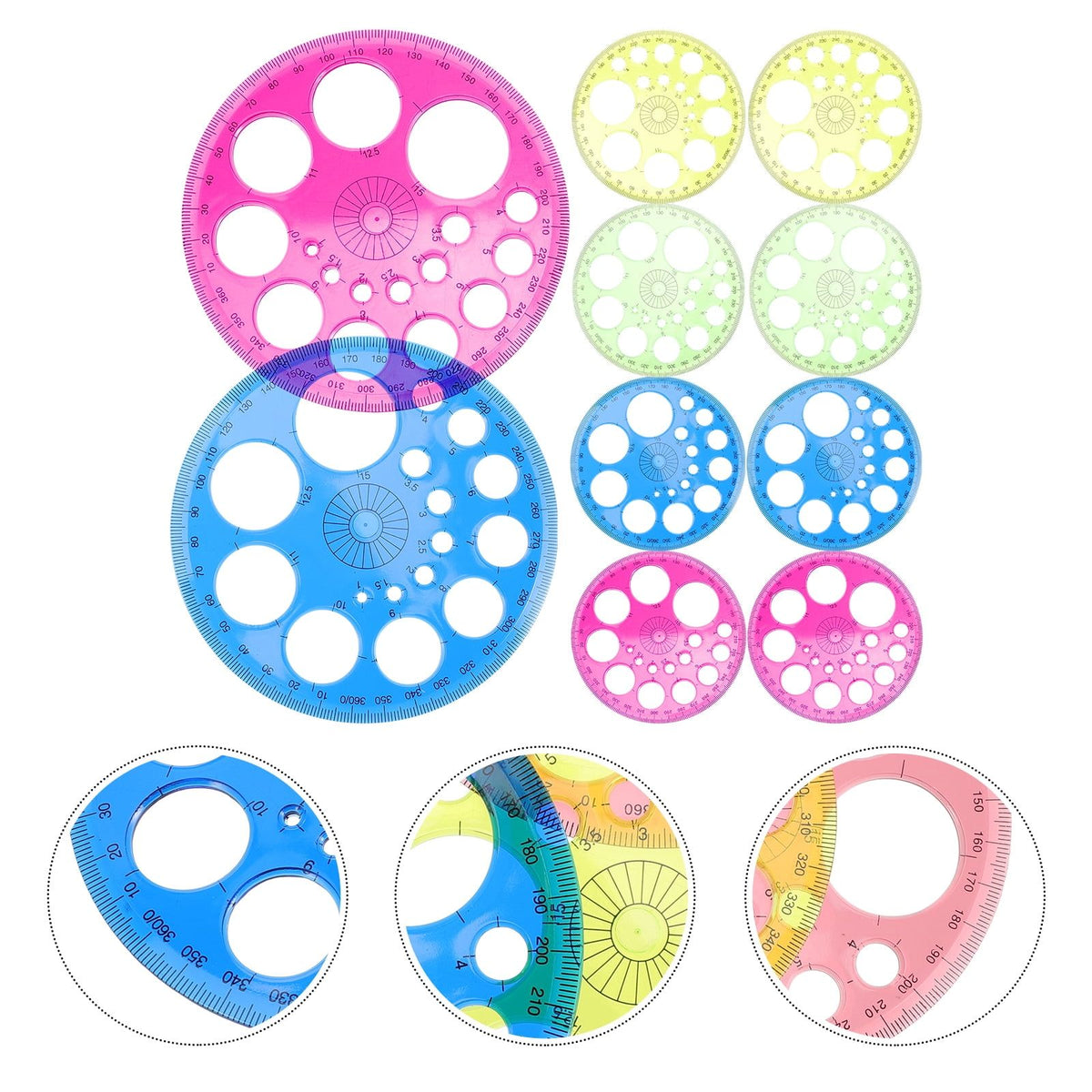 10-pack plastic protractors for students, circle measuring tools for kids' outdoor play and educational activities.