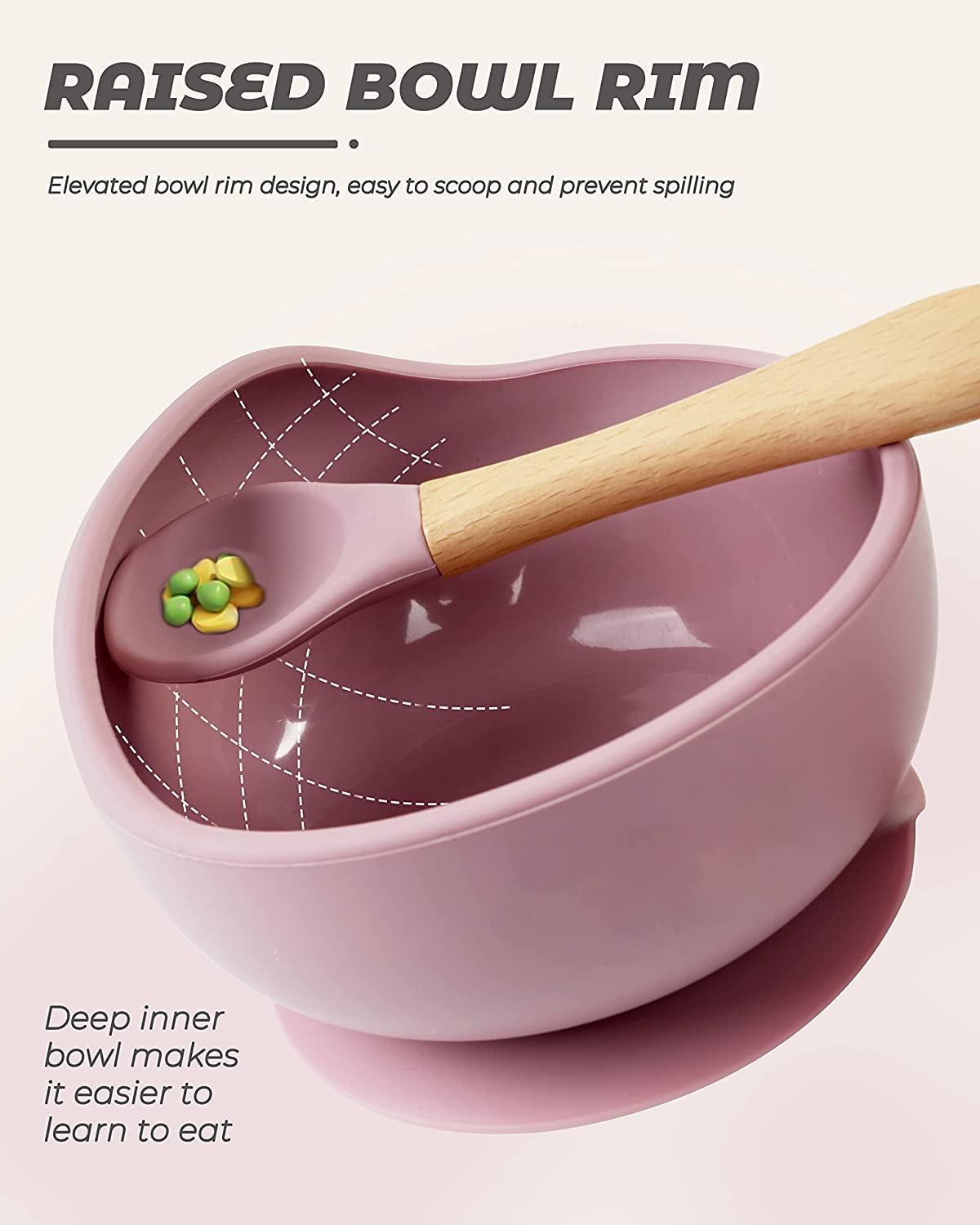 Silicone baby bowls with spoons from Everything Baby, BPA-free suction feeding set for toddlers and kids, colorful and ergonomic design.