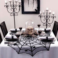 Black lace spider web Halloween tablecloth, 40-inch round, for festive Halloween table decorations, by Everything Baby.