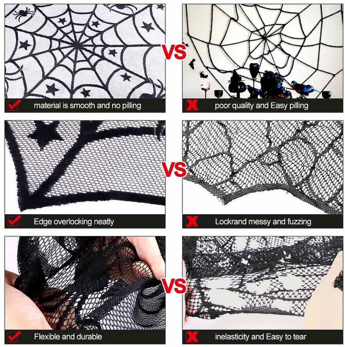 Black lace spider web round Halloween tablecloth, 40-inch decorative cloth for spooky party tables, from Everything Baby.