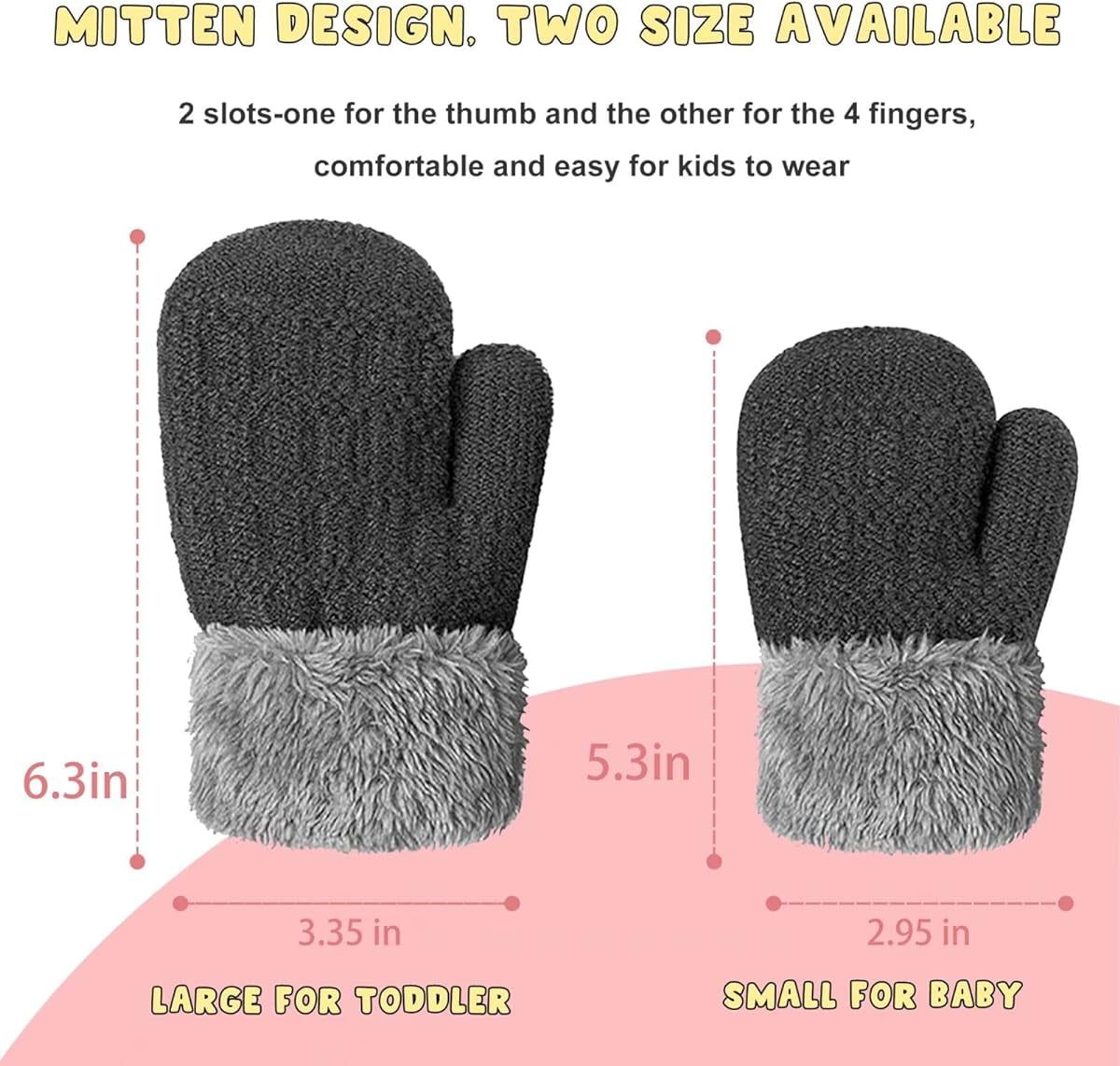 Cute baby winter mittens gloves by Everything Baby, fleece-lined warm thermal gloves for infants, toddlers, boys, and girls.