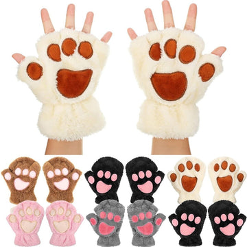 Girl's fingerless cat paw gloves in coffee color, cute winter accessory, part of baby and kid's toy collection, by Everything Baby