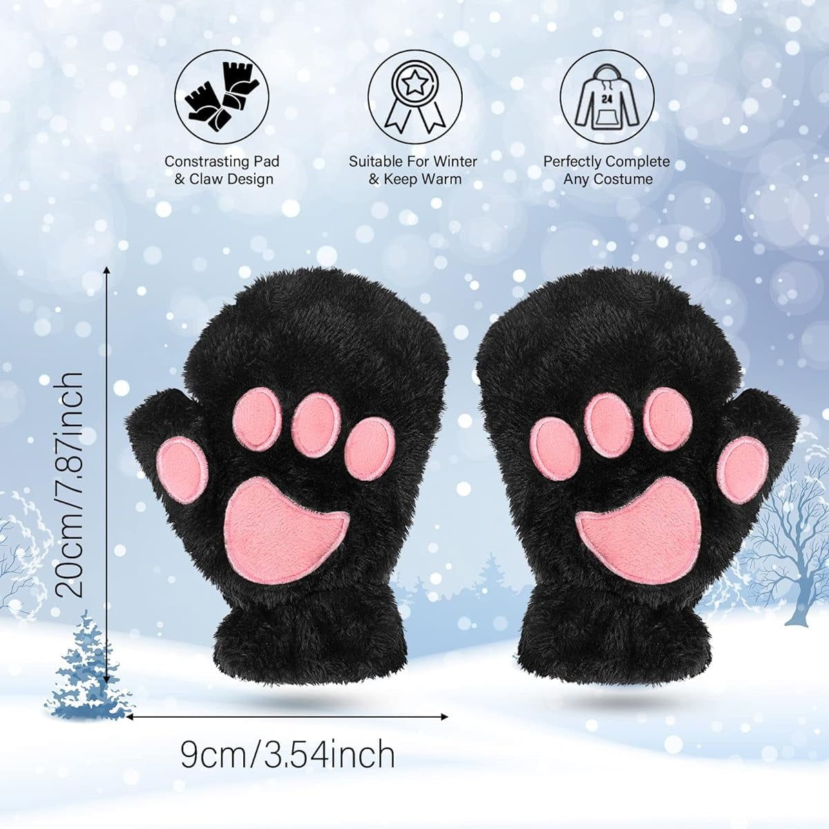 Cute girl's fingerless cat paw gloves in coffee color, cozy winter accessory for kids, from Everything Baby.