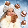 Girl's fingerless cat paw gloves in coffee color, cute winter accessory for kids from Everything Baby.