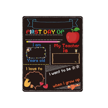 Two first day chalkboards for kids by Everything Baby, featuring creative blackboard designs for school day milestones.