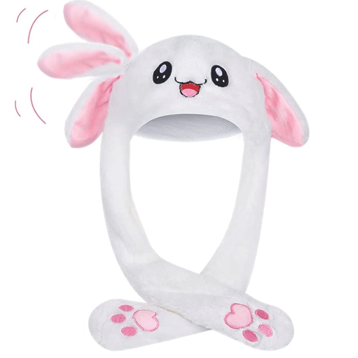 Cute plush rabbit bunny hat for women and girls with moving ears, perfect for cosplay, Christmas, and pretend play.