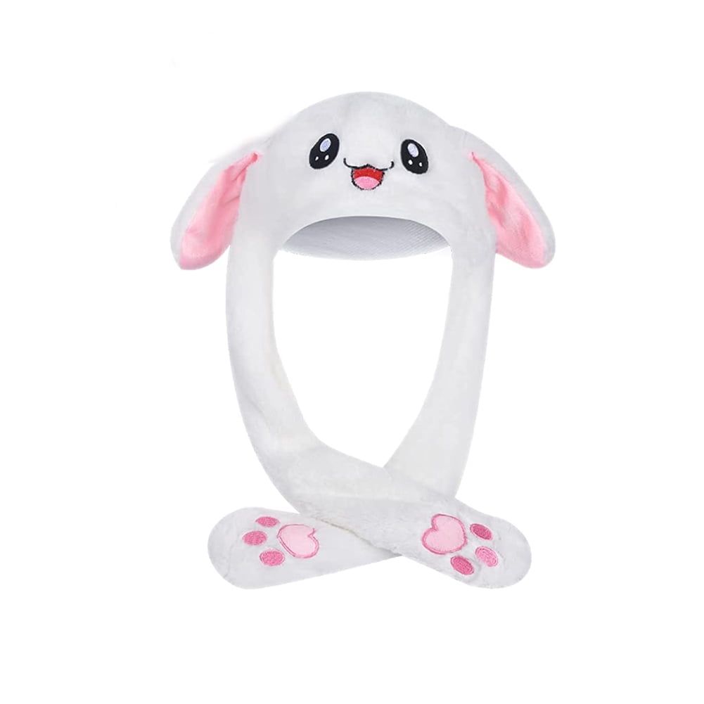 Cute plush bunny hat with moving ears for women and kids, perfect for cosplay, Christmas parties, and pretend play.