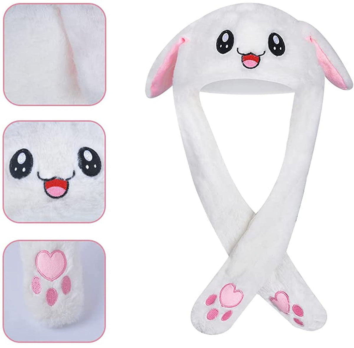 Cute plush bunny hat with moving ears, designed for women and girls, perfect for cosplay, Christmas, and pretend play.
