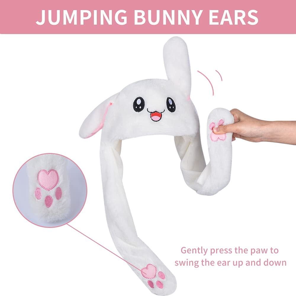 Cute plush bunny hat with moving ears, perfect for kids and women, ideal for cosplay, parties, and pretend play.