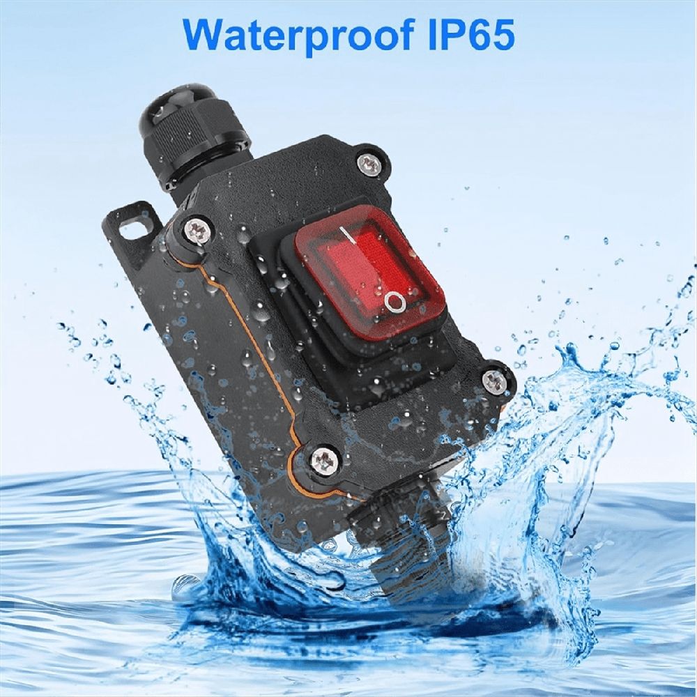 Waterproof DC12-24V inline cord switch with red light for ride-on cars, featuring 10 AWG cable and DPST toggle switch.