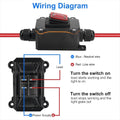 Waterproof DC12-24V inline toggle switch with red light, 10 AWG cable for ride-on cars and outdoor electronic projects.