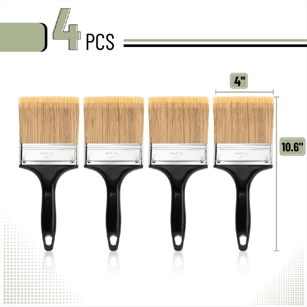 Set of four 4-inch flat paint brushes for walls and furniture by Everything Baby, featuring black brush heads for art and decorating projects.