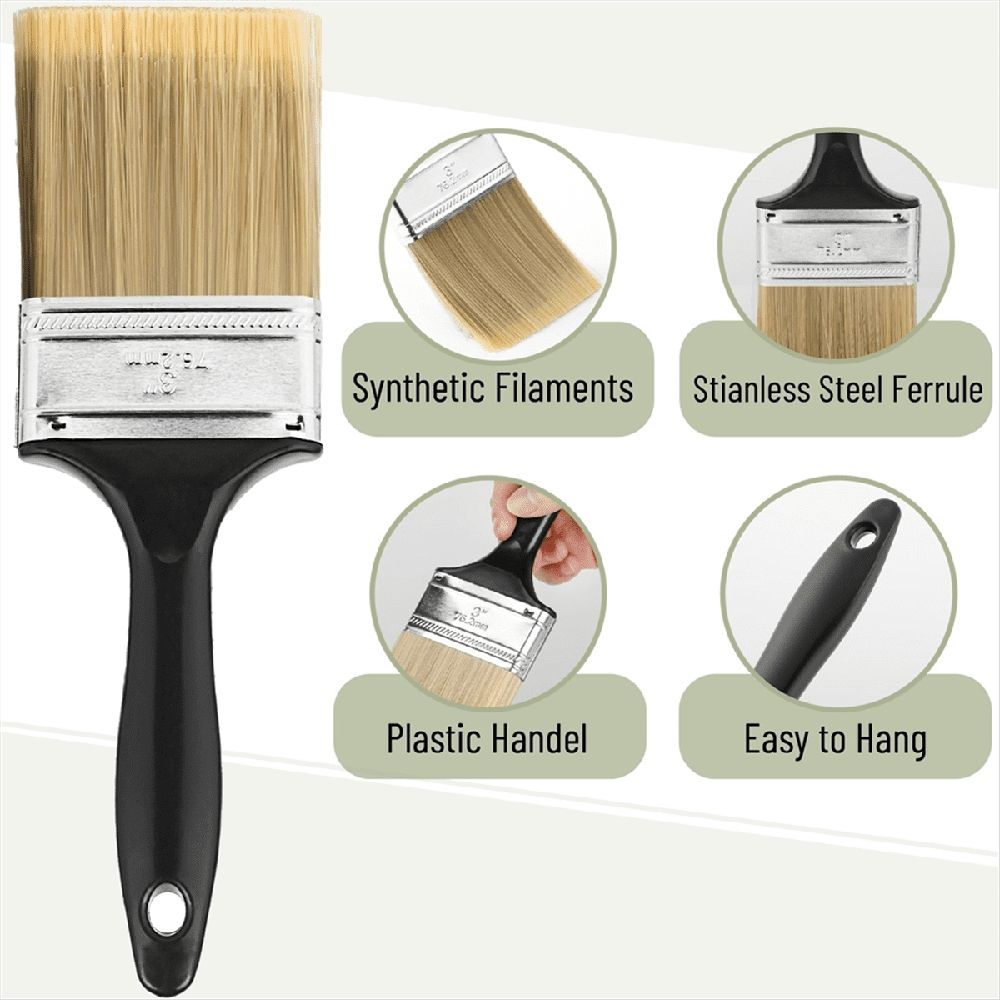 Set of four 4-inch flat black paint brushes for walls and furniture from Everything Baby, ideal for art and wall painting projects.