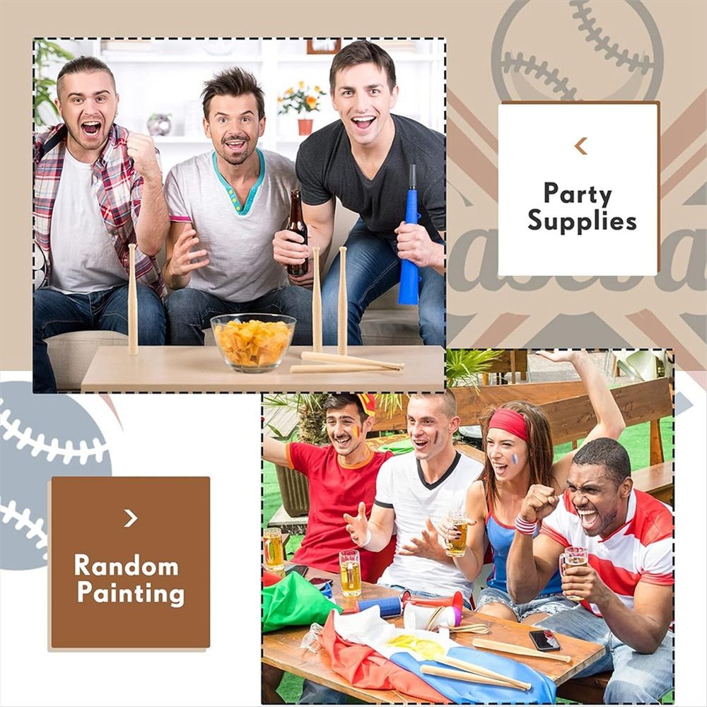 Six unfinished small wooden baseball bats for kids' DIY craft projects and painting, ideal for art and drawing toys.