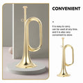 Golden brass trumpet bugle for children, includes mouthpiece and cloth bag, perfect for school band and beginner wind instrument.