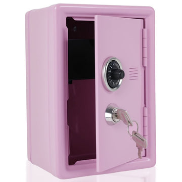 Mini pink metal lock safe box for kids by Everything Baby, featuring a secure lock, ideal for storing cash, jewelry, and small valuables.