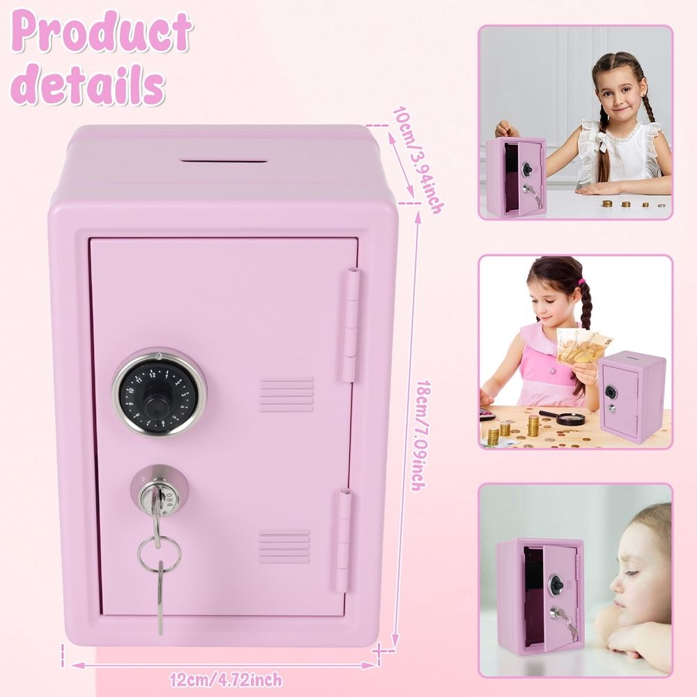 Pink metal lockable safe box for kids, mini money and jewelry storage by Everything Baby, ideal for home use.
