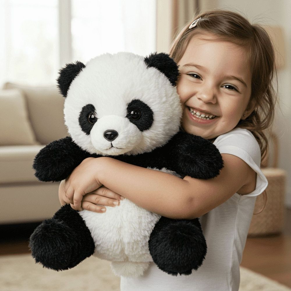 Two plush panda stuffed animals for kids, soft teddy bear dolls ideal for children’s toy boxes and holiday gifts.
