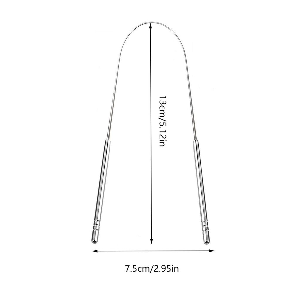 Two stainless steel tongue cleaners from Everything Baby, designed for kids' oral hygiene and halitosis removal.