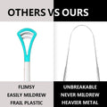 Two surgical grade stainless steel tongue cleaners for kids, designed to remove halitosis and promote oral hygiene.