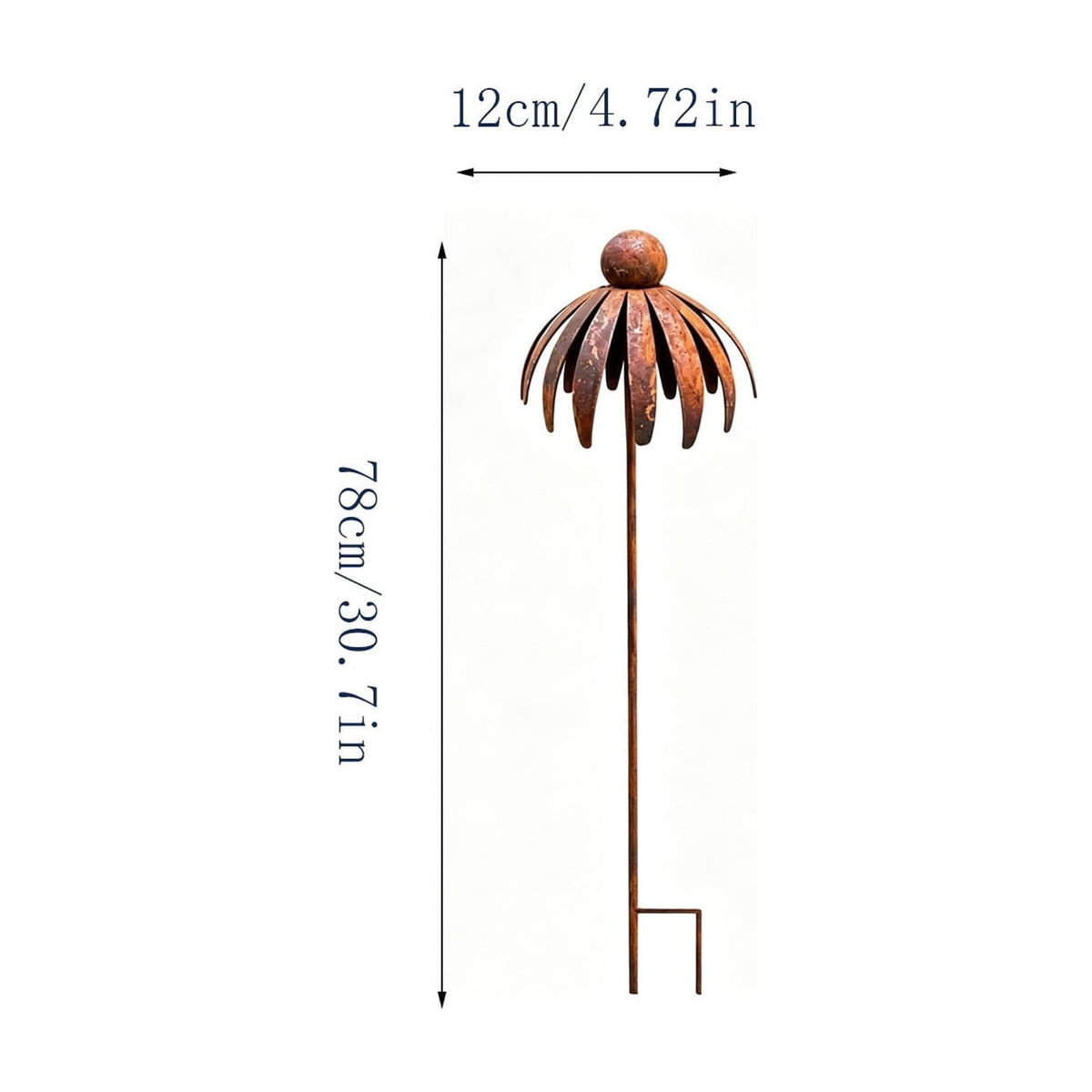 Rustic metal coneflower garden stakes set of 3, weather-resistant bronze lawn pathway decor with rusted iron daisies for outdoor yard art