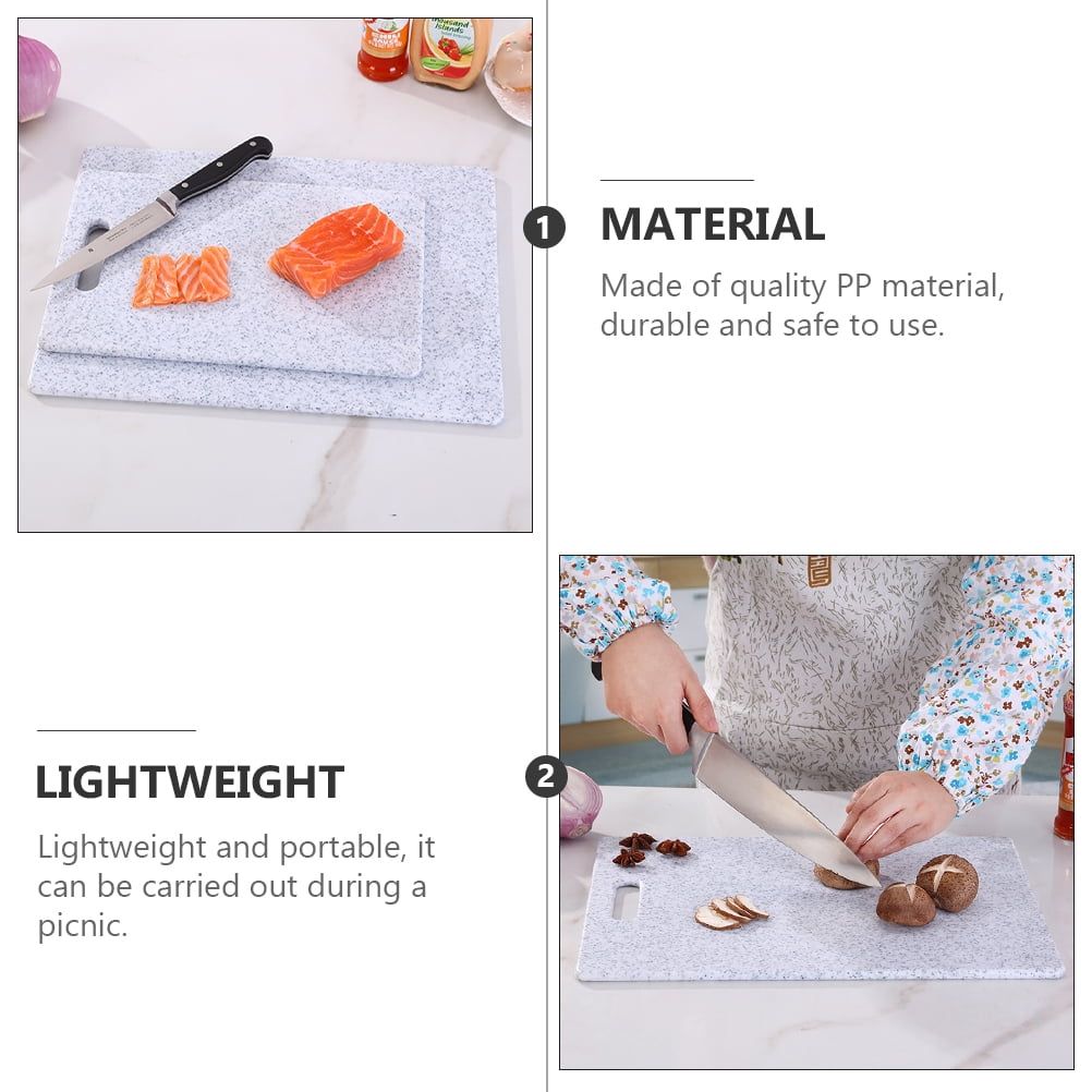 Portable grey marble-pattern cutting board from Everything Baby, plastic chopping block for kitchen use.