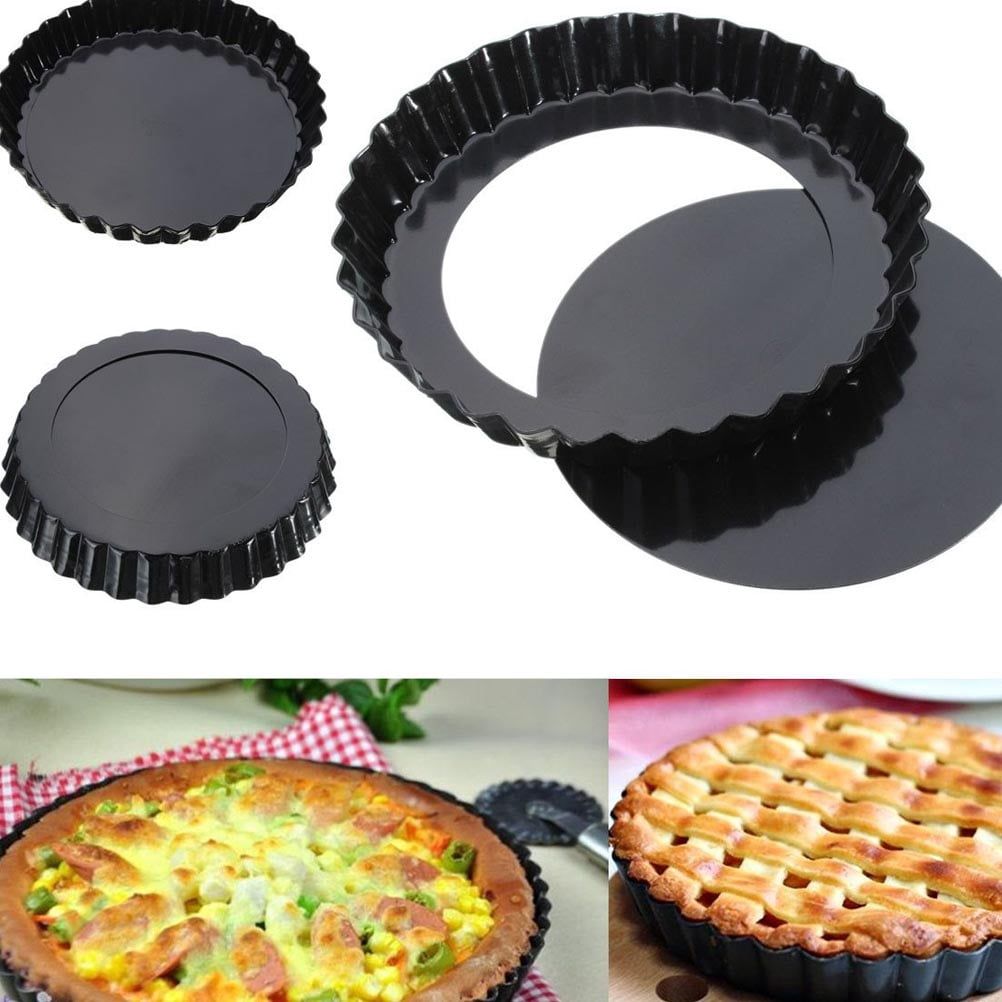 Two black carbon steel baking pans with non-stick coating for pretend play baking, part of Everything Baby’s kids' toy set.