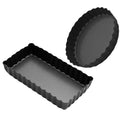 Two black non-stick baby and kids' pretend play baking pans set made of carbon steel, ideal for pretend cooking and baking activities.