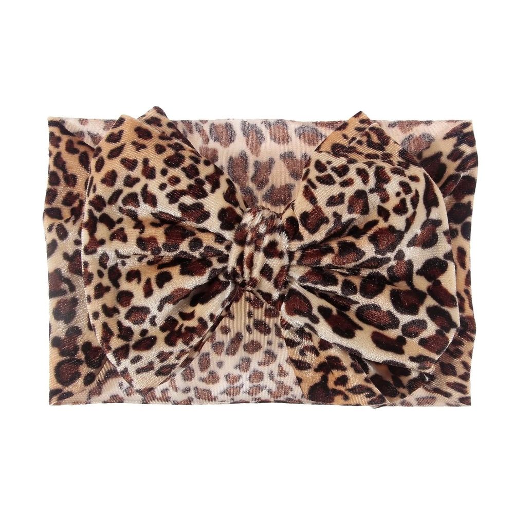 Baby girl leopard print stretchy knot headband by Everything Baby, soft wide turban style for children’s hair accessories.