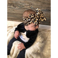 Baby girls' leopard print stretchy knot headband by Everything Baby, soft wide toddler hair turban with bow for children.