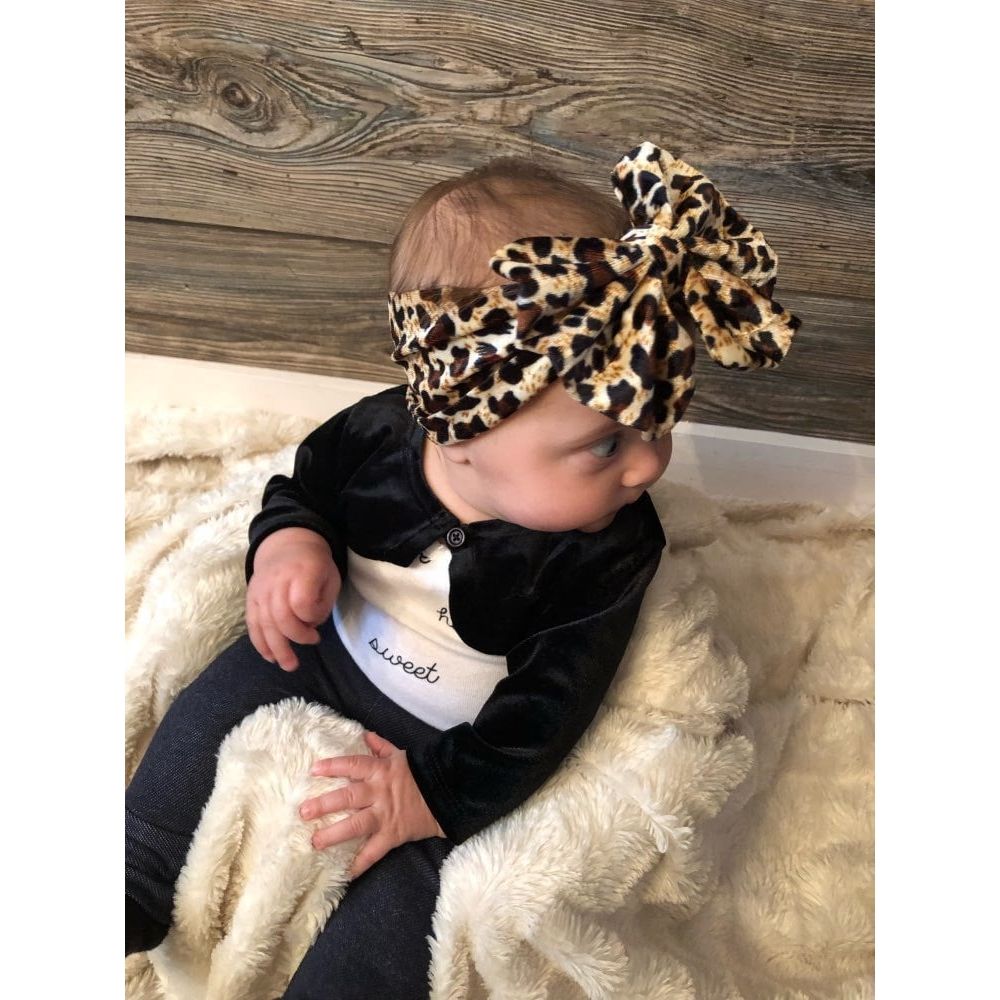 Baby girls' leopard print stretchy knot headband by Everything Baby, soft wide toddler hair turban with bow for children.