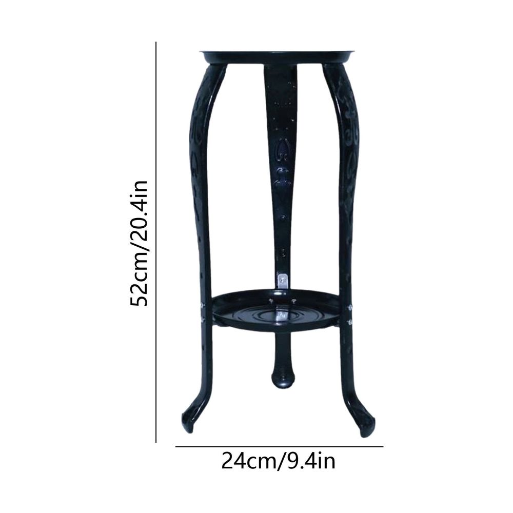 Heavy-duty metal iron plant stand with 9-inch diameter, rustproof coating, and non-scratch feet, ideal for indoor or outdoor use.
