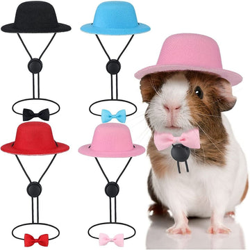 Guinea Pig Clothes Small Animal Bow Ties Pet Hats Outfit Suit Cosplay Cool Pet Black Hat for Hamster Ferret Cat Rats Puppy Kitten Hedgehog Bearded Dragon