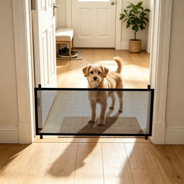 Retractable Pet Gate for Dogs Cats No Drill Expandable Cat Barrier for Doorway Hallway Stairs, Adjustable Mesh Pet Fence Portable Indoor Partition Gate for Home, Pet Proof Safety Barrier, 180x72cm