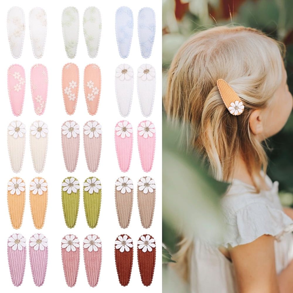 Set of 30 colorful flower-patterned snap hair clips for girls, toddler hair accessories, 1.5-inch mini baby hair barrettes.