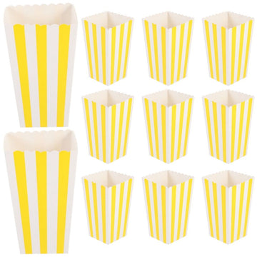 12Pcs Popcorn Boxes Rectangular Yellow Paper Snack Containers for Home Parties