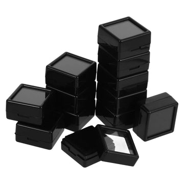 12Pcs Black Plastic Jewelry Case with Transparent Glass Top for Elegant Storage
