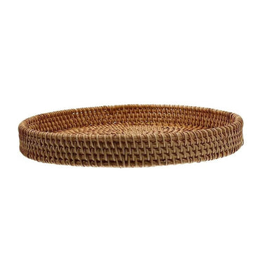 Rattan Wicker Basket, Retro Style Woven Storage Basket, Handmade Oval Multi-Function Serving Tray for Coffee Table, Snacks, Fruits, Desserts, Home Decor, 7.87x6.69x1.18