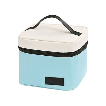 Lunch Bag for Men and Women, Small Square Lunch Bag with Zipper, Reusable Lunch Box for Office, Picnic (Blue) 7.08x7.08x5.9