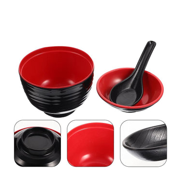 Black ceramic Japanese miso soup bowl set for kids, round with 10x10x9.5cm size, ideal for pretend Asian cuisine play.