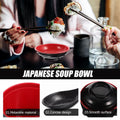 Traditional black ceramic Japanese miso soup bowl set, 10x10x9.5cm, ideal for authentic Asian cuisine pretend play.