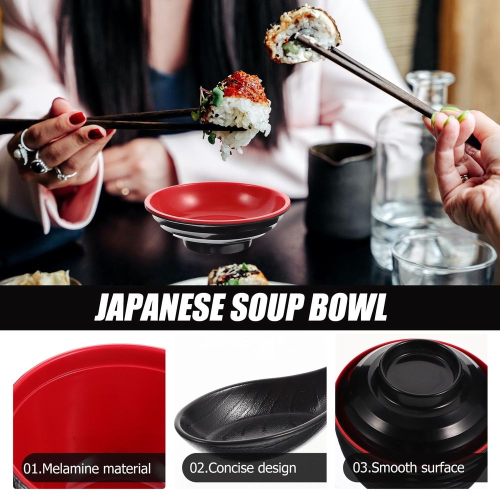 Traditional black ceramic Japanese miso soup bowl set, 10x10x9.5cm, ideal for authentic Asian cuisine pretend play.