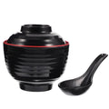 Black ceramic Japanese miso soup bowl set with round shape, 10x10x9.5cm, ideal for authentic Asian cuisine pretend play.