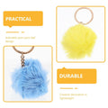 Colorful pom pom keychain set with cute bag charms and accessories, perfect for kids, teens, and women.
