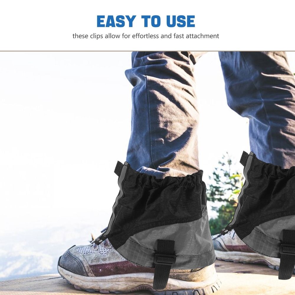 Black lightweight hiking gaiters for boots, outdoor leg covers for camping, trail, hiking, and trekking activities.