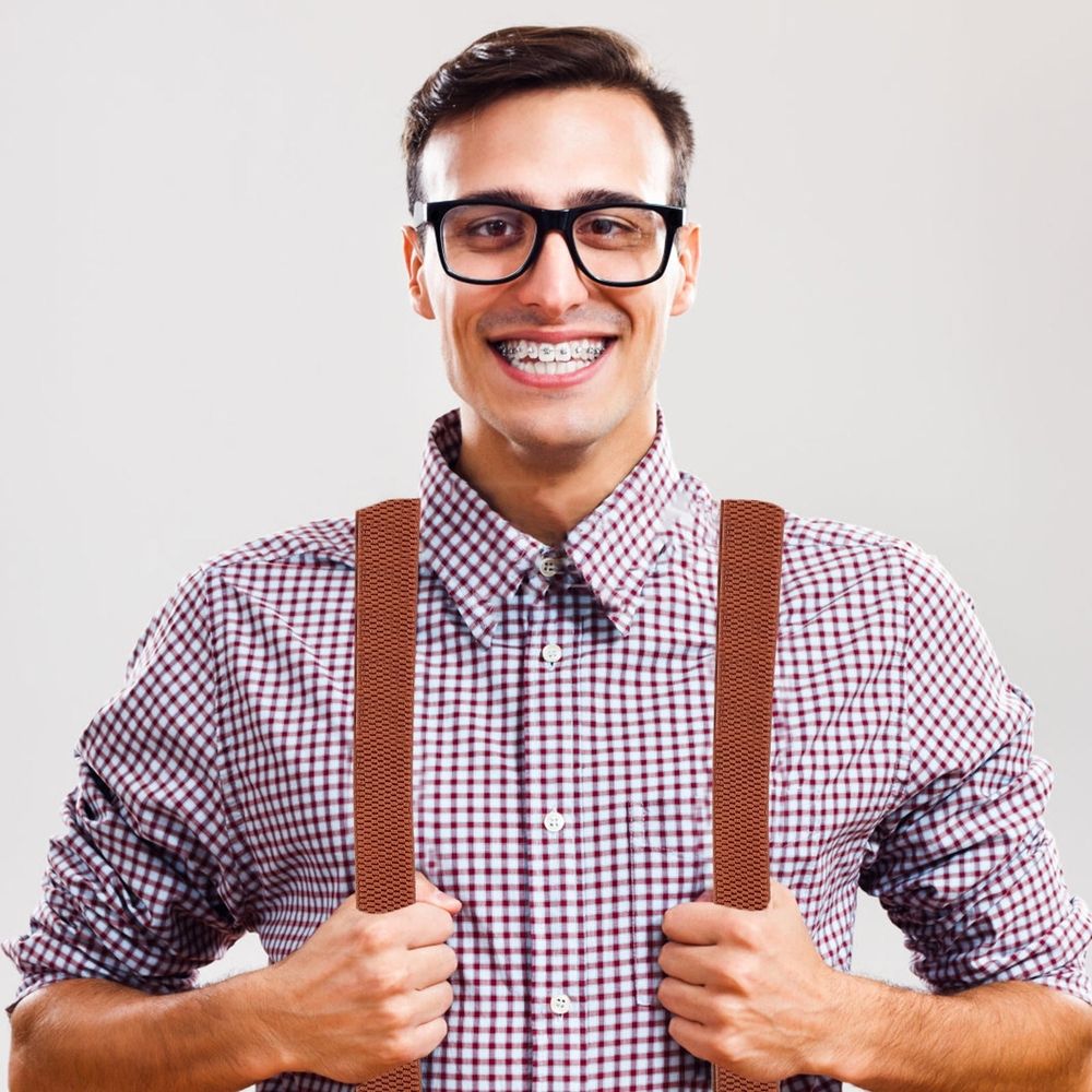 Baby suspenders from Everything Baby, chocolate-colored suspenders with secure hold, designed for toddler pants and comfortable fit.