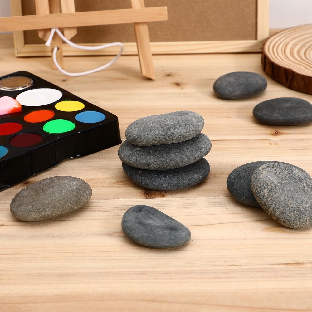 Set of 9 grey flat stones for painting, craft projects, and garden landscaping, suitable for kids' art and creative activities.