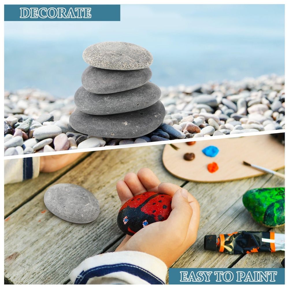 Set of 9 grey flat stones from Everything Baby, perfect for painting, craft projects, and garden landscaping.