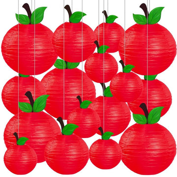 16Pcs Red Apple Classroom Decorations 3 Sizes 6-8-10inch Apple Shaped Paper Lanterns Back to School Decorations Fruit Themed Party Decor Birthday Baby Shower Room Party Supplies