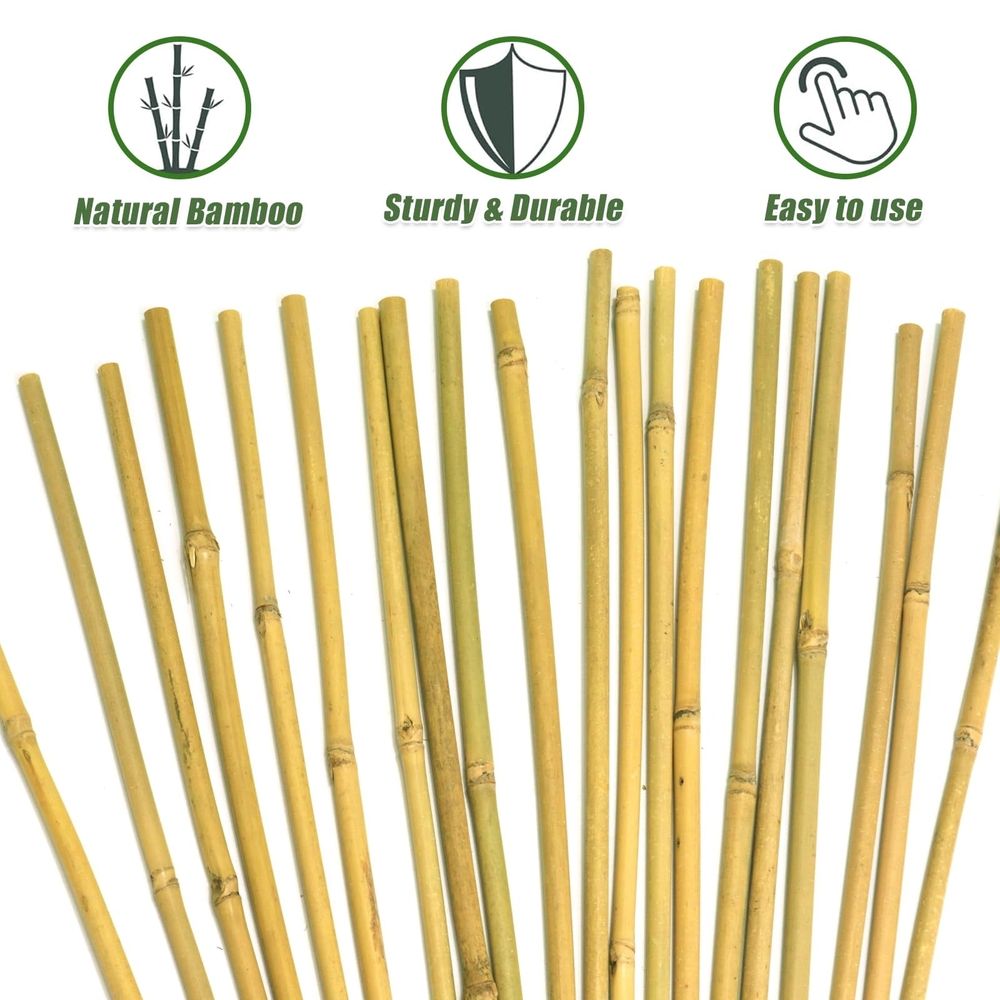 20-pack natural bamboo garden stakes with twist ties, 17.7 inches tall for supporting tomatoes, cucumbers, grapes, and climbing plants